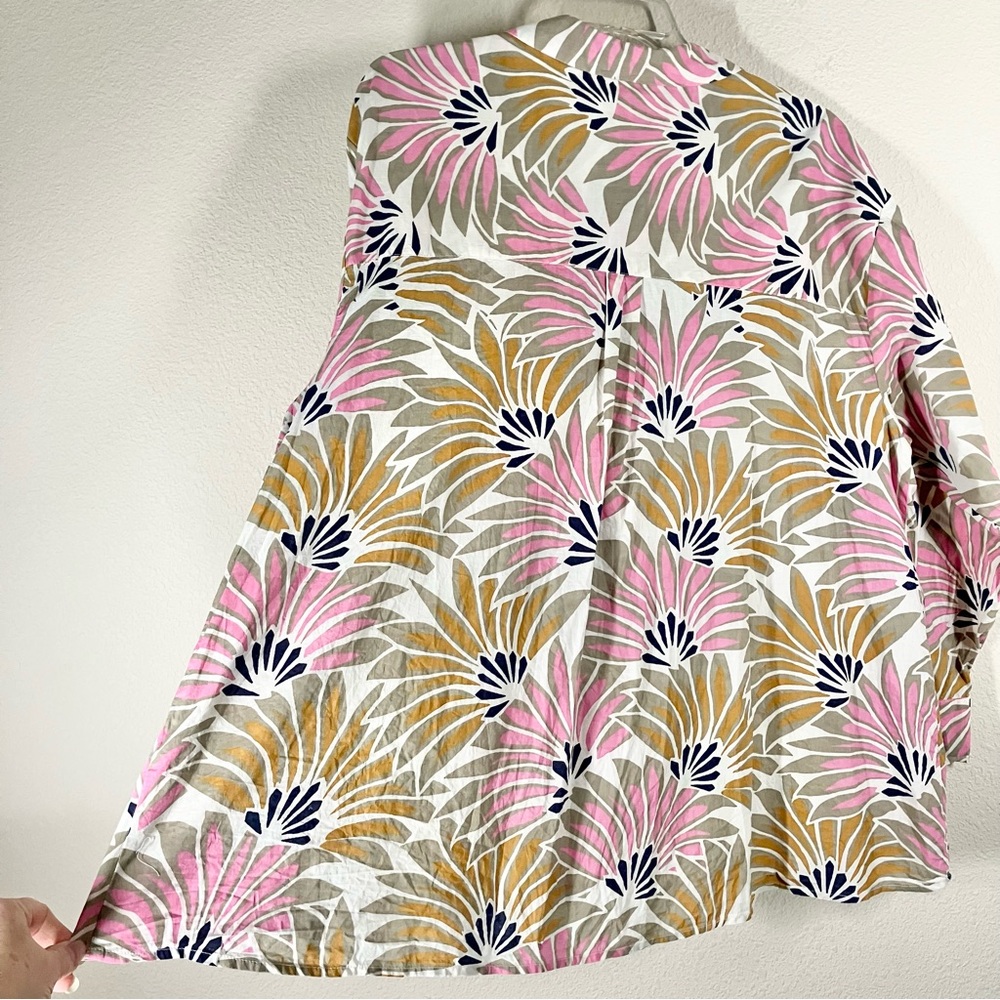 Tropical Fan Print Tunic 3X Cotton Pullover Blouse Boho Resort Vacation Spring - Picture 5 of 12